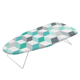 Metaltex Tabla de Planchar de Sobremesa Alcor Estampado Cubos con Lámina Nido de Abeja, 34 x 75 cm, Incluye Gancho - Modelo Alcor