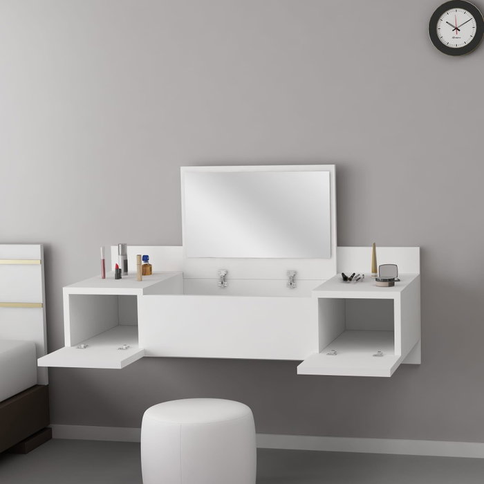 Hanah Home Mesa de Maquillaje Blanca 100cm Ancho x 33cm Alto x 39.1cm Profundo con Espejo Fijo a Pared Diseño Escandinavo