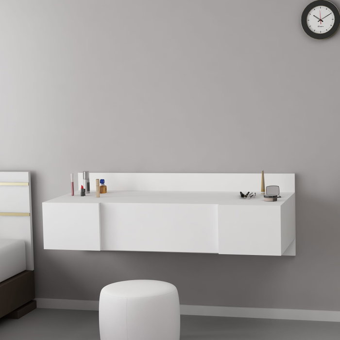 Hanah Home Mesa de Maquillaje Blanca 100cm Ancho x 33cm Alto x 39.1cm Profundo con Espejo Fijo a Pared Diseño Escandinavo