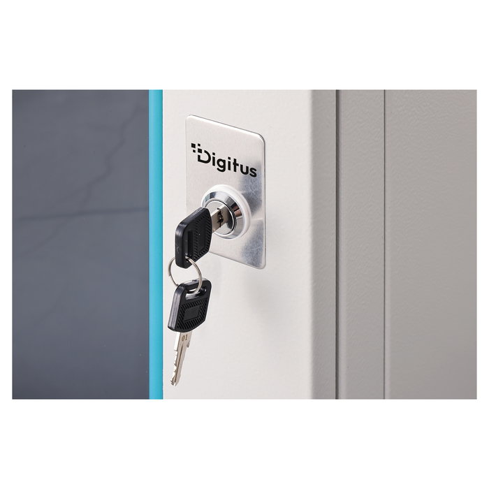 Digitus DN-600600 Rack Mural Dynamic-N 9U, 600x600mm (AnxPr), Acero/Vidrio, Bloqueo, Rieles, Gestión de Cables, Capacidad 60 kg, Color Gris Claro