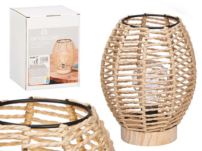 Giftdecor Lámpara Sobremesa Ovalada Cuerda Base Madera 15x20x15 cm (Set de 12) Giftdecor Lámpara Sobremesa Ovalada Cuerda Base Madera 15x20x15 cm (Set de 12)