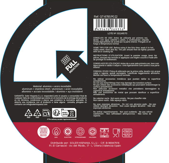 Quttin Sartén 22 cm Aluminio Forjado Inducción Full Spiral (4 Unidades)