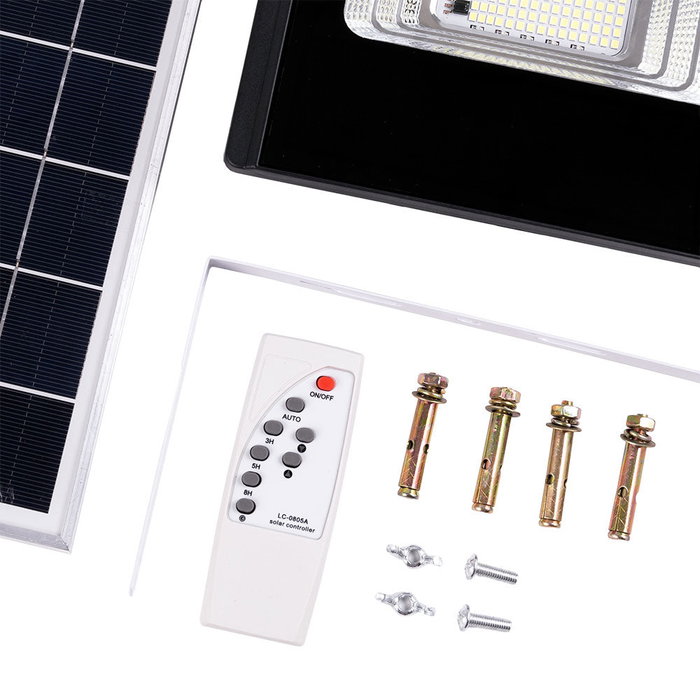 Proyector LED solar 30W 6500K Blanco Frío con mando a distancia y panel solar