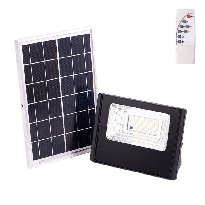 Proyector LED solar 30W 6500K Blanco Frío con mando a distancia y panel solar
