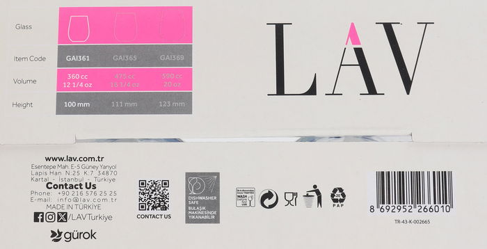 LAV Set 4 Vasos 360cc Gaia Flores (6 Cajas)