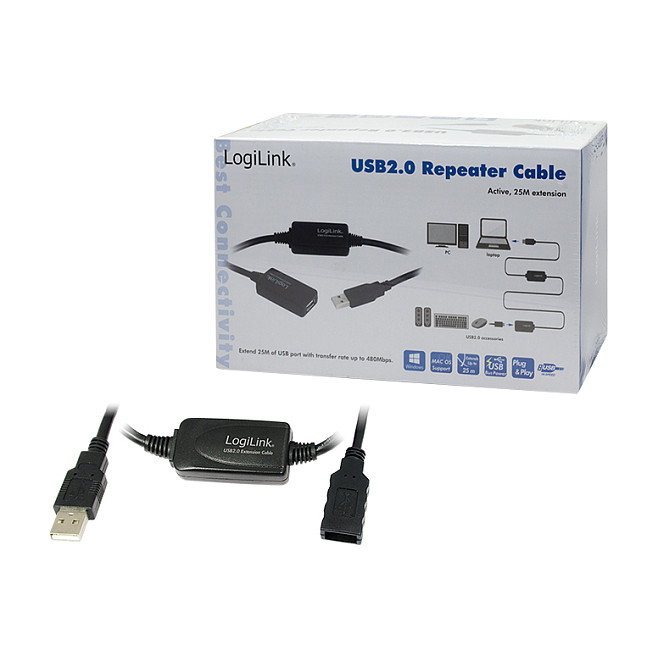 LogiLink Cable USB 2.0 Macho a Hembra 25m Negro