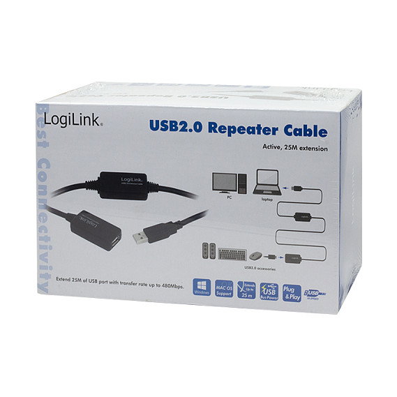 LogiLink Cable USB 2.0 Macho a Hembra 25m Negro