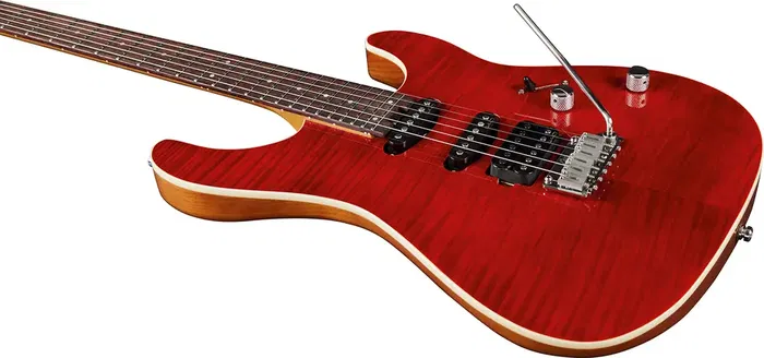 EKO Guitarra Eléctrica Aire 800 Musa Red Flamed Eko 6 Cuerdas Cuerpo Aliso Tapa Arce Flameado Rojo Brillante