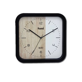 SAMI Reloj de Pared Cuadrado con Esfera en Madera y Negro, Color Blanco