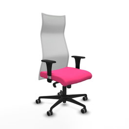 PIQUERAS Y CRESPO Sillón Albacete con mecanismo Sincro, Similpiel Rosa y Malla Blanca