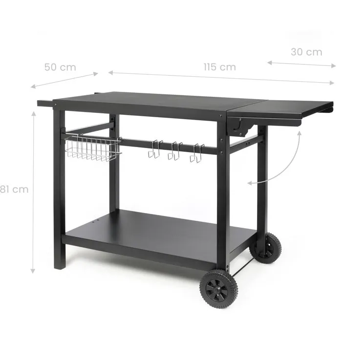 Livoo GS170N Carro para plancha con estante plegable, 2 ruedas dentadas ø 15 cm, Estante superior 85 x 50 cm
