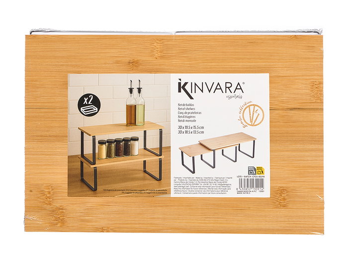 Kinvara Set 2 Baldas Bambú con Patas Marrón y Negro 30x19.5 cm (Set de 6)