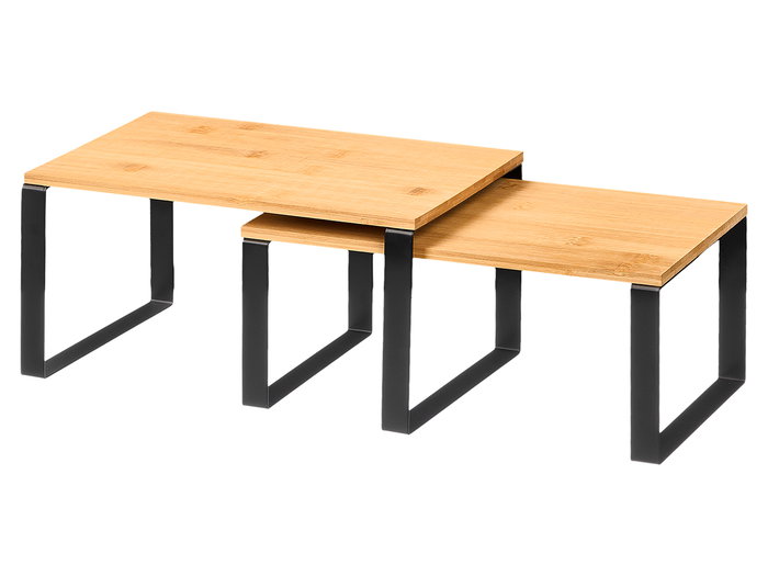 Kinvara Set 2 Baldas Bambú con Patas Marrón y Negro 30x19.5 cm (Set de 6)