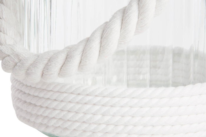 DKD Home Decor Portavelas de Cristal, Algodón y Cuerda Blanco/Transparente (Pack de 6)