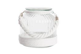DKD Home Decor Portavelas de Cristal, Algodón y Cuerda Blanco/Transparente (Pack de 6)