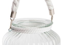 DKD Home Decor Portavelas Básico Blanco Transparente Cristal Algodón Hierro Cuerda Reciclable 18 x 18 x 18 cm (6 Unidades)