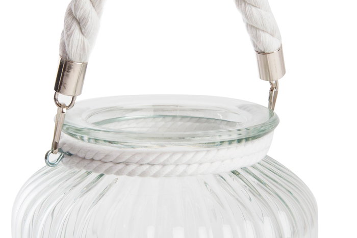 DKD Home Decor Portavelas de Cristal, Algodón y Cuerda Blanco/Transparente (Pack de 6)
