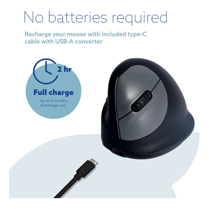 R-Go Ratón Ergonómico para Zurdo HE Break, Bluetooth, 5 Botones, 2400 DPI, Negro, Software de Pausa, Conexión Inalámbrica, Recargable, para Manos Medianas
