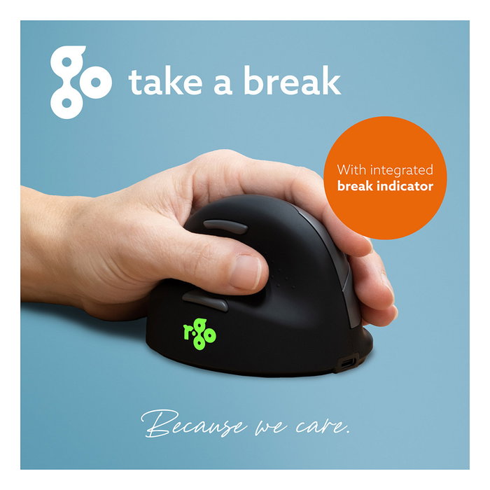 R-Go Ratón Ergonómico para Zurdo HE Break, Bluetooth, 5 Botones, 2400 DPI, Negro, Software de Pausa, Conexión Inalámbrica, Recargable, para Manos Medianas
