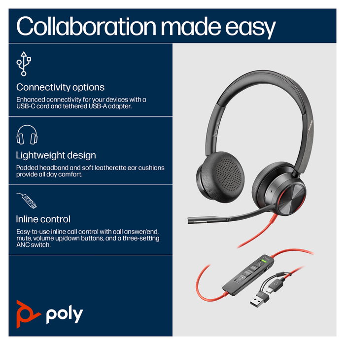 HP Poly Blackwire 8225 Auricular Estéreo On-Ear