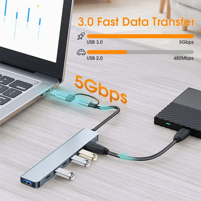 Generico Hub USB-C Multipuerto 7 en 1 con 5 USB y 2 USB-C PD 60W Generico Hub USB-C Multipuerto 7 en 1 con 5 USB y 2 USB-C PD 60W