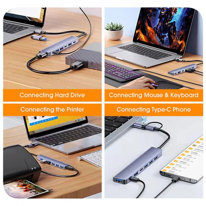 Generico Hub USB-C Multipuerto 7 en 1 con 5 USB y 2 USB-C PD 60W Generico Hub USB-C Multipuerto 7 en 1 con 5 USB y 2 USB-C PD 60W