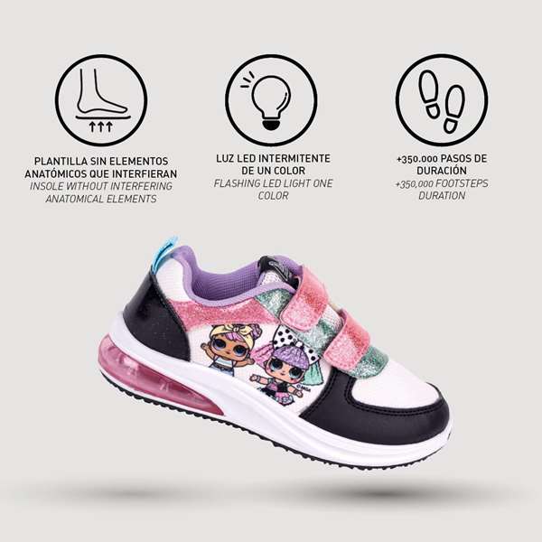 LOL Surprise! t031 Zapatilla Deportiva Negra con Luces LED para Niña, Suela PVC, Talla 31, Ideal para 3+ Años