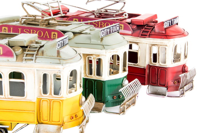 DKD Home Decor Vehículo de Decoración Metal Tranvía Surtido de 3