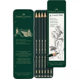 Lapiz De Grafito Faber-Castell 9000 Estuche Metal De 6 Surtidos (8B, 6B, 4B, 2B, B, Hb)