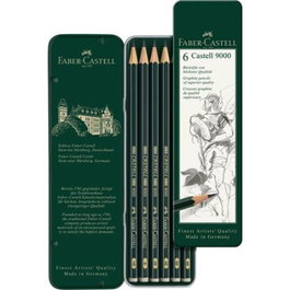 Faber-Castell Castell 9000 Lápices de Grafito, Estuche de Metal, 6 Unidades