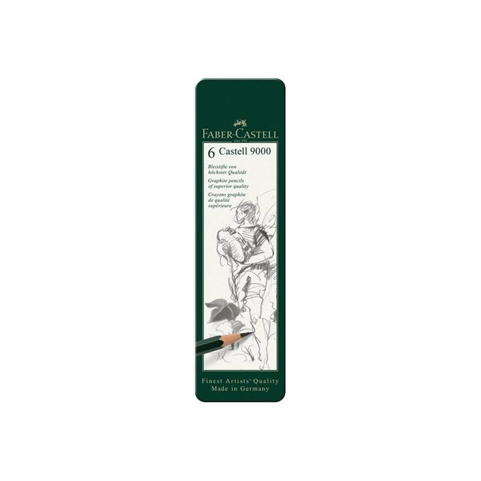 Faber-Castell Castell 9000 Lápices de Grafito, Estuche de Metal, 6 Unidades