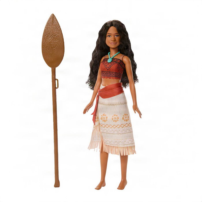 Mattel Disney Princess Muñeca Vaiana Cantarina con canción en inglés, francés, español y portugués, collar y remo, +3 años
