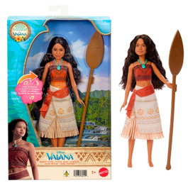 Mattel Disney Princess Muñeca Vaiana Cantarina con canción en inglés, francés, español y portugués, collar y remo, +3 años