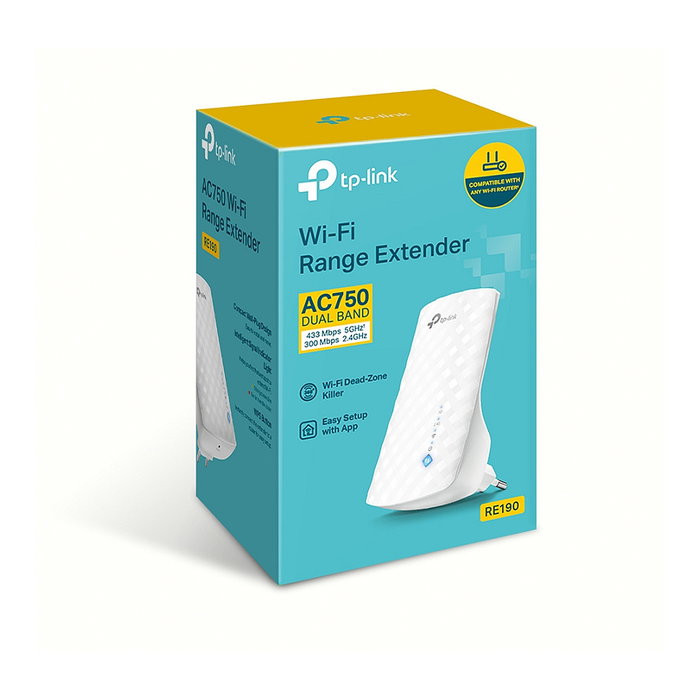 TP-Link RE190 - Repetidor WiFi AC750 Doble Banda 433Mbps, Extensor de Señal, 3 Antenas Internas