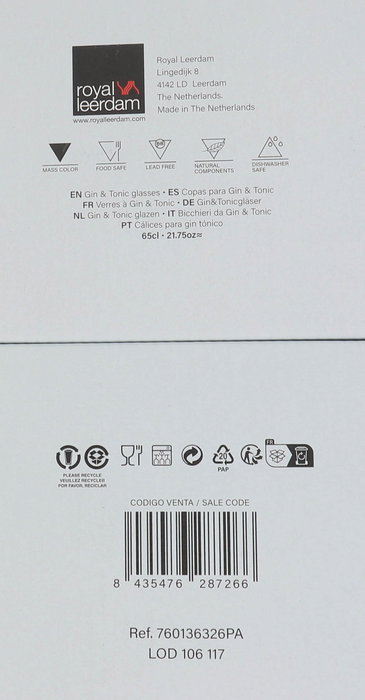 Inde Copas Gin Tonic - Set de 6 unidades, 65 cl cada una, con pie azul, 19 cm de alto
