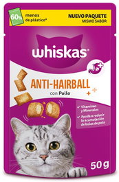 Whiskas Snacks Anti-hairball 6x50gr Bocaditos Crujientes Relleno Cremoso Gatos