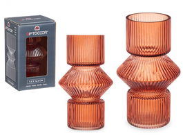 Giftdecor Jarrón Raya 1 Cuerpo Teja 10.5x17.5x10.5 cm de Cristal (Set de 8)