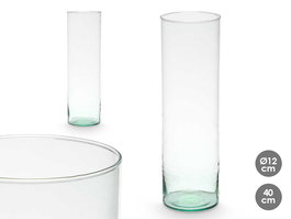 Giftdecor Jarrón Vidrio Reciclado Cilindro Transparente 12x40 cm (Set de 6)