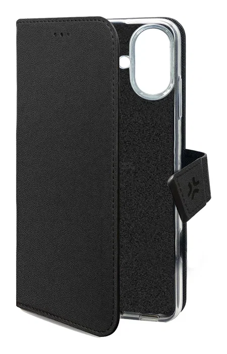 Celly WALLY Funda Cartera para iPhone 17, 16 cm (6.3"), Negro, Imitación Piel con Soporte de Sobremesa y 3 Bolsillos para Tarjetas