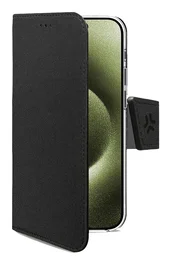 Celly WALLY Funda Cartera para iPhone 17, 16 cm (6.3"), Negro, Imitación Piel con Soporte de Sobremesa y 3 Bolsillos para Tarjetas