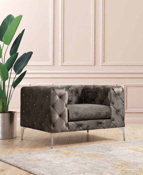 Atelier Del Sofa Sillón de Orejas Antracita, Tejido 100% Poliéster, Patas Metal Cromado, 108x90x70 cm