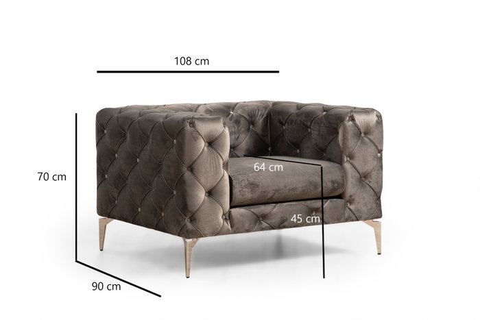 Atelier Del Sofa Sillón de Orejas Antracita, Tejido 100% Poliéster, Patas Metal Cromado, 108x90x70 cm