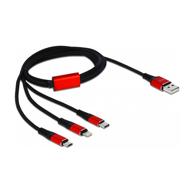 DeLOCK Cable de carga USB 3 en 1 Tipo-A a Lightning, Micro USB y USB-C, 1 m, Negro/Rojo DeLOCK Cable de carga USB 3 en 1 Tipo-A a Lightning, Micro USB y USB-C, 1 m, Negro/Rojo