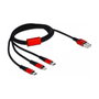 DeLOCK Cable de carga 3 en 1 USB-A a Lightning/Micro USB/USB-C 1 m Negro/Rojo