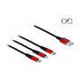 DeLOCK Cable de carga 3 en 1 USB-A a Lightning/Micro USB/USB-C 1 m Negro/Rojo