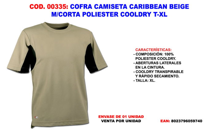Cofra Camiseta Caribbean Beige Manga Corta Cooldry T-XL Cofra Camiseta Caribbean Beige Manga Corta Cooldry T-XL