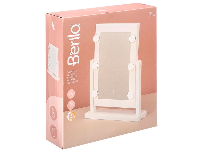 Berilo Espejo de Tocador con Iluminación LED Blanco, 6 Luces, Dimensiones 37 x 40.5 x 9 cm, Funciona con Pilas (Set de 4)