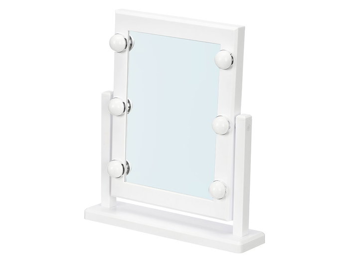 Berilo Espejo de Tocador con Iluminación LED Blanco, 6 Luces, Dimensiones 37 x 40.5 x 9 cm, Funciona con Pilas (Set de 4)