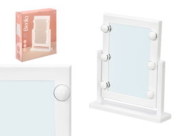 Berilo Espejo de Tocador con Iluminación LED Blanco, 6 Luces, Dimensiones 37 x 40.5 x 9 cm, Funciona con Pilas (Set de 4)