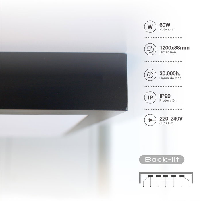 GSC Evolution Panel de superficie LED Kisongo 120x60cm 60W 4200K Negro GSC Evolution Panel de superficie LED Kisongo 120x60cm 60W 4200K Negro